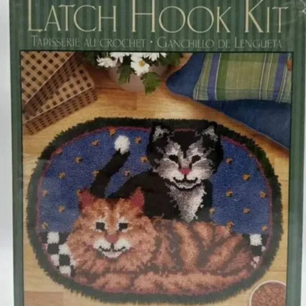 vintage Caron Latch Hook Kit Cuddly Kittens R703 20x27 Rug New Sealed